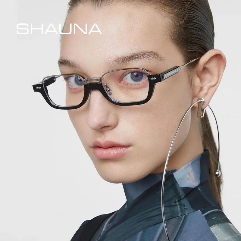 

SHAUNA Fashion Hlaf Frame Anti-Blue Light Eyeglasses Optical Frames Retro Rectangle Sunglasses UV400