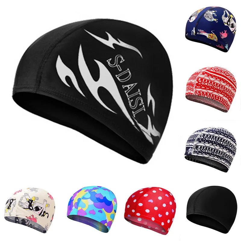 

New 2020 Elastic Waterproof PU Fabric Protect Ears Long Hair Sports Swim Pool Hat Swimming Cap size for Men & Women Adults