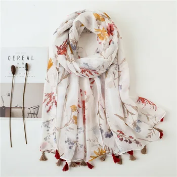 

2020 Newest Women Cotton Scarf Flower Pattern Ladies Hijab Scarf Spring Shawls Wraps Pashmina Foulard Bandana Fashion Scarves