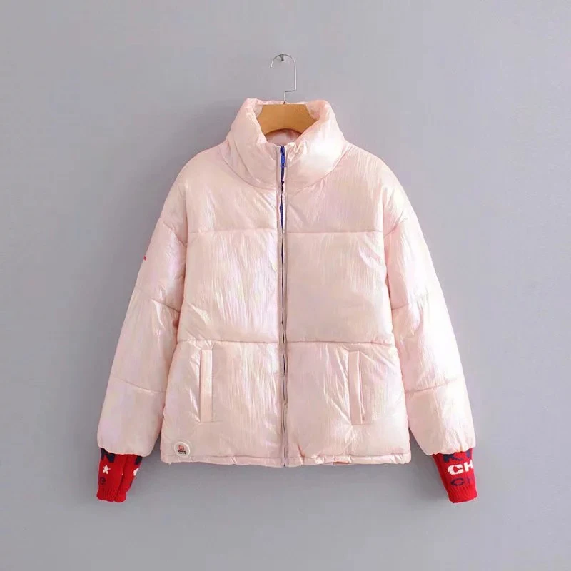 New Glossy Women's Winter Jacket Warm Cotton Down Jackets Oversized Women's Park Harajuku Streetwear - Цвет: Розовый