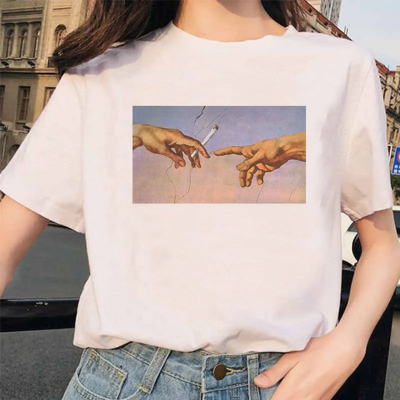 Новинка, футболка микеланжело, Ulzzang Hands Femme, винтажная женская футболка Харадзюку, 90 s, эстетическая, женская, эстетическая, гранж, графическая футболка