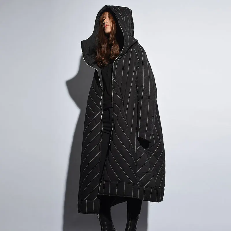 XITAO полосатый с капюшоном воротник X-long Parka для женщин зима Корея Мода Новое поступление A-Line длинный рукав Повседневная ZLL2012