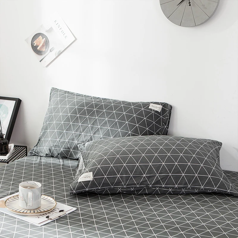 two grey triangle plaid cotton pillowcover queen size high quality comfy yarn dyed winter pillowcases adult 400TC free shipping
