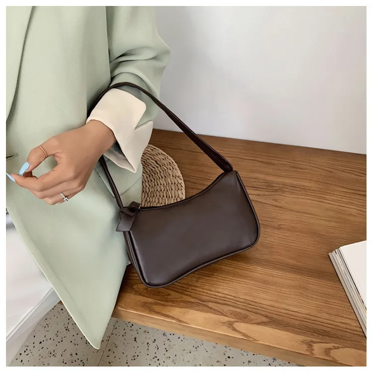 Soft PU Leather Women Purple Underarm Bag Retro Solid Color Ladies Baguette Handbags Fashion Design Girls Small Shoulder Bags