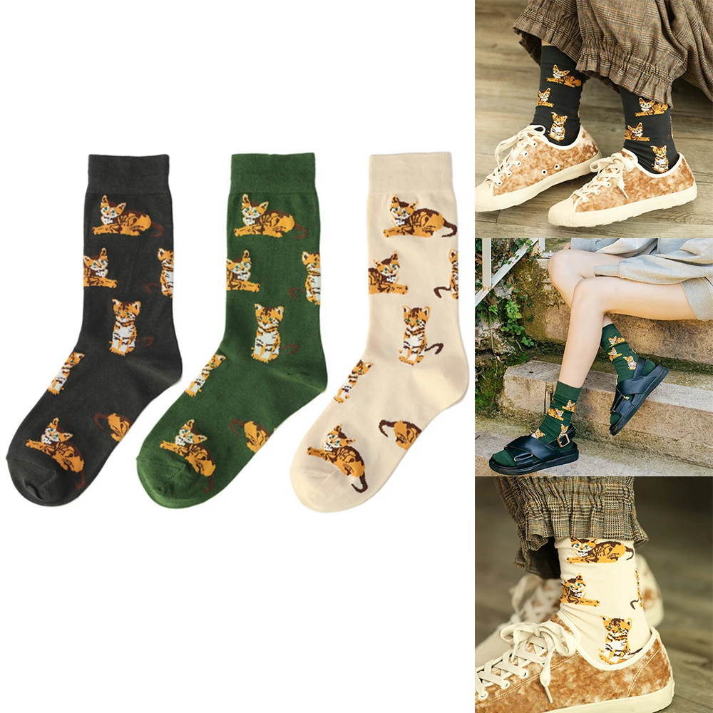 

2019 New Cute Kawaii Cartoon Women Combed Cotton Socks Women Funny Cat Animal Design Lovely Animal Pattern Casual Socks