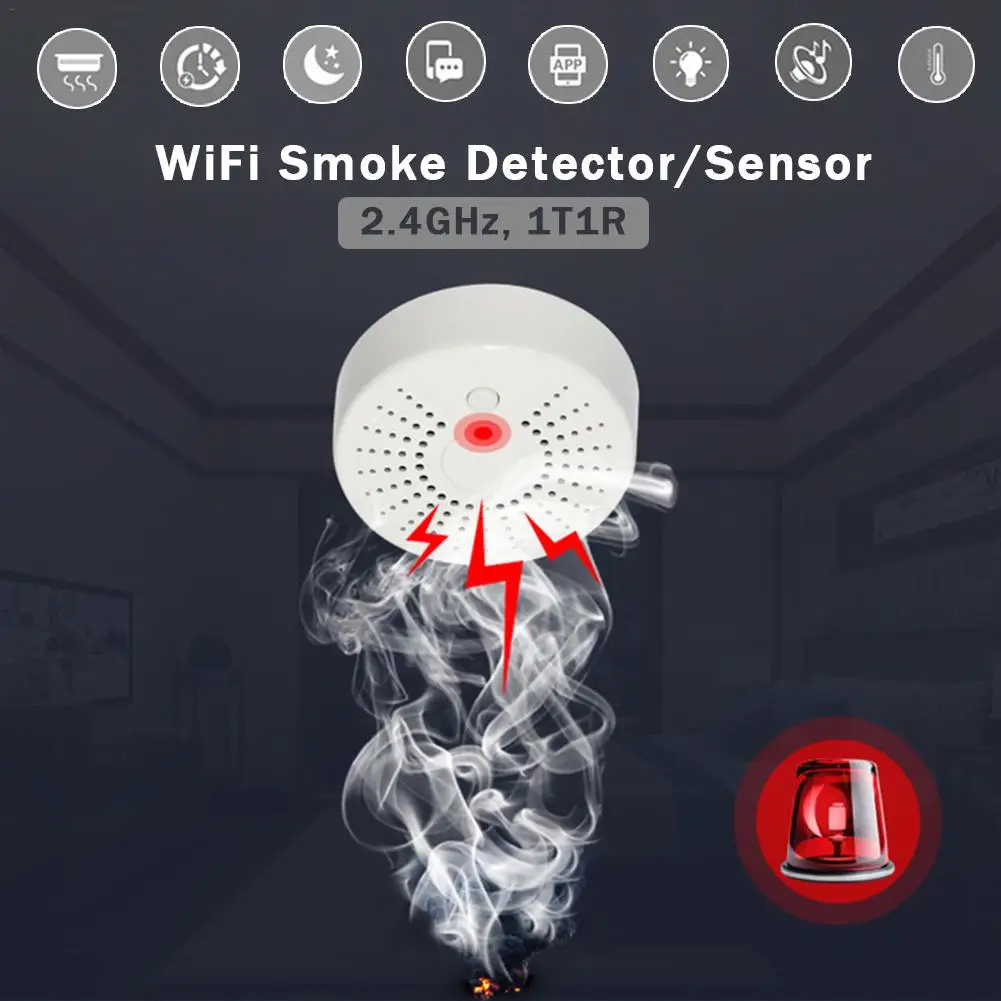 

WiFi Smart Smoke Detector Wireless Fire Smoke Sensor Temperature Detector For Home Security Alarm System APP Control