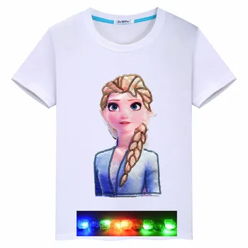 

Children's clothing 2020 new hot cartoon colorful bright girl princess cotton T-shirt vibration LED short sleeve