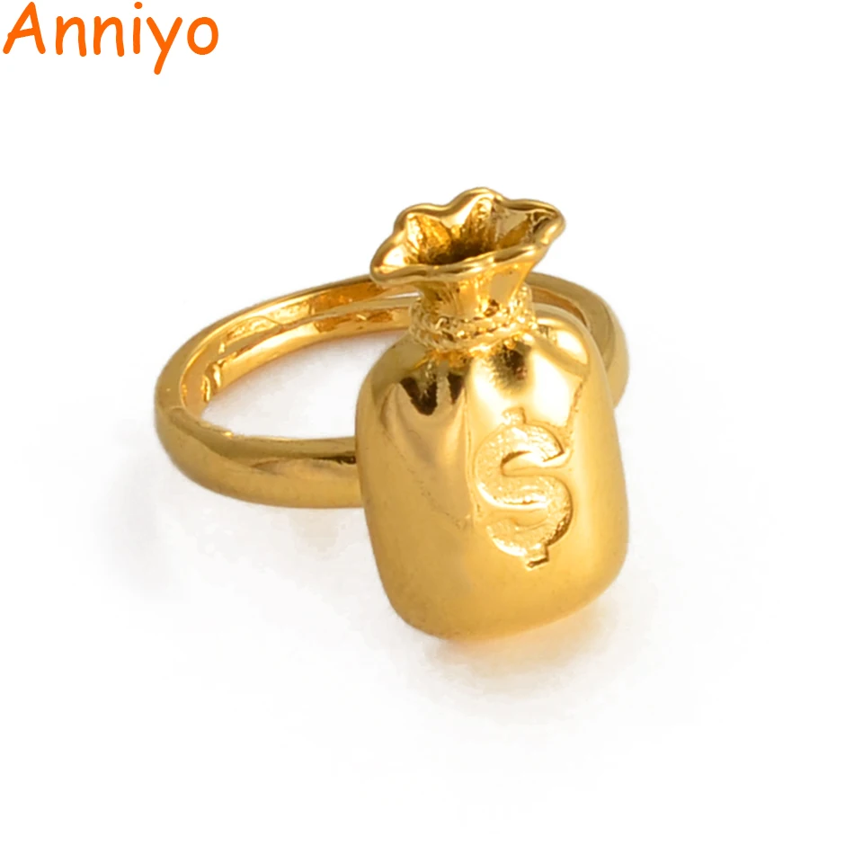

Anniyo Coin Symbol Money Bag Ring for Women Girls Gold Color Coins $ Jewelry Symbol of Wealth #220106