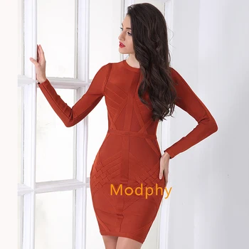 

Sexy Winter Women's O-neck Long Sleeve Bandage Dress 2019 New Red Bodycon Mini Dress Vestidos Clubwear Celebrity Party Dress