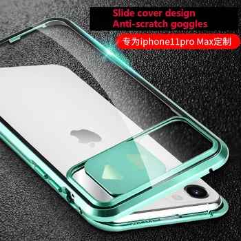磁性金属電話ケースiphone 11 プロxs最大xr × se 2020 7 8 プラスプッシュプルカメラ保護両面ガラスカバー