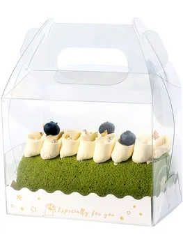 

30PCS Transparent Cake Box With Handle Clear Plastic Cake Roll Boxes With Paper Tray Cupcake Box Free Shipping