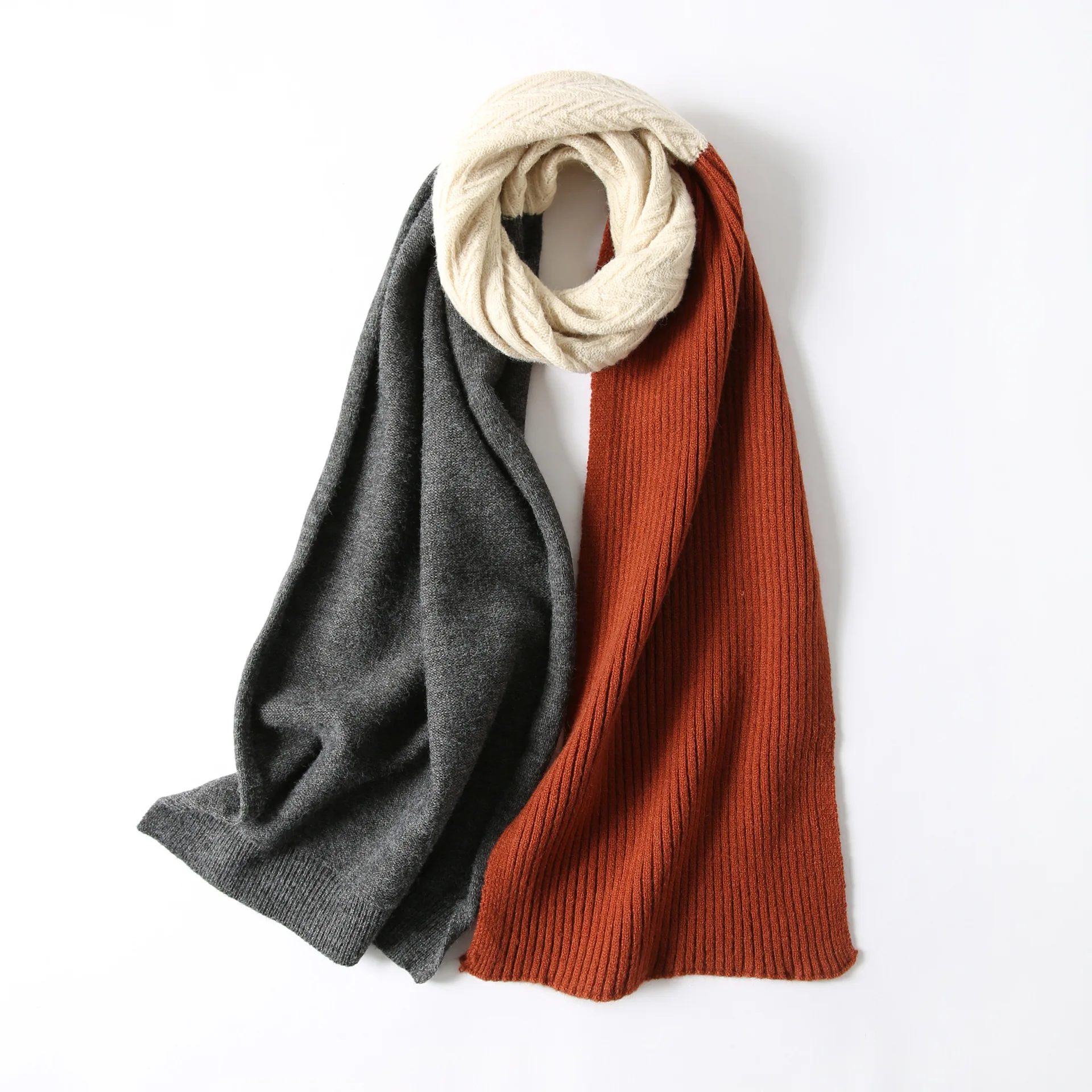grey beige red Новинка, модные шарфы для женщин, зимний шарф, одеяло, кашемир, мягкая шаль, пэтчворк, цвет, длинный ворс, вязаный шарф, горячая распродажа - Цвет: grey beige red