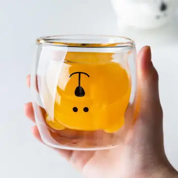 

Double Insulated Glass Cup Creative Cartoon Bear Milk Cups Children Cup Home Transparent Glass Coffee Cups Teacup Kitchen Office