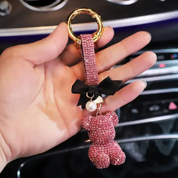 

Car Key Chain Pendant INS Lady Net Red Car Key Chain Female Models Lanyard Cute Bear Key Hanging Jewelry Diamond Bear Keychain