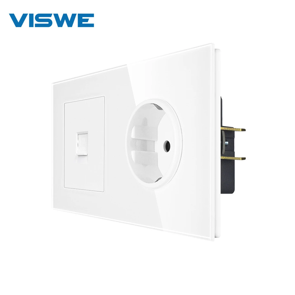 VISWE 2 enchufe de pared estándar la UE de Marco Internet 1 puerto pulg, Panel de cristal toma de corriente, puede ser instalación vertical| Enchufes eléctricos| AliExpress