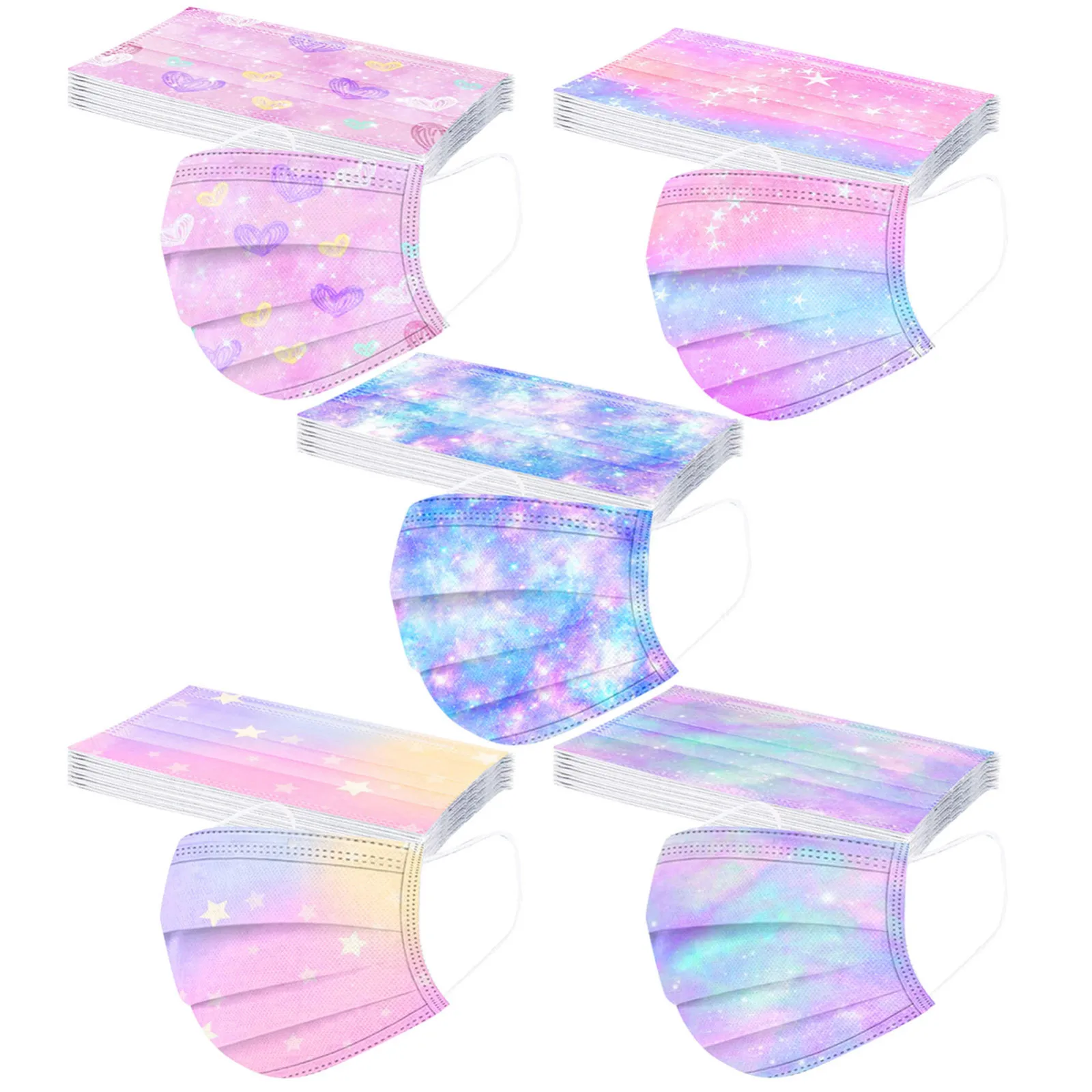 Face Mask 50PC Children Face Mask Mascara Gradient Star Printed Three-Layer Outdoor Breathable Dust-Proof Disposable Mask