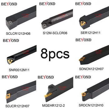 

BEYOND 12mm 8pcs Lathe cutting tool set boring bar SCLCR SER SDJCR MGEHR SNR SDNCN SRDCN carbide inserts CCMT DCMT 11 IR ER cnc