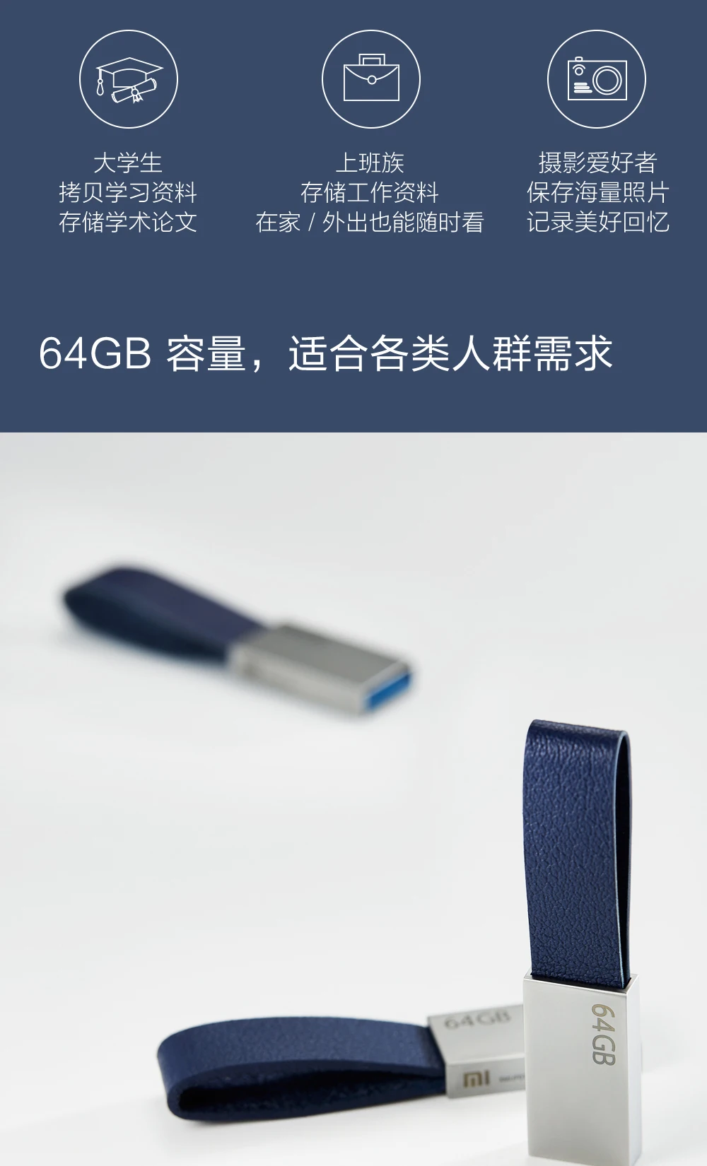 Xiaomi Mijia U диск 64 Гб USB 3,0 Высокоскоростная передача металлический корпус Компактный размер переносной ремешок дизайн для умного дома