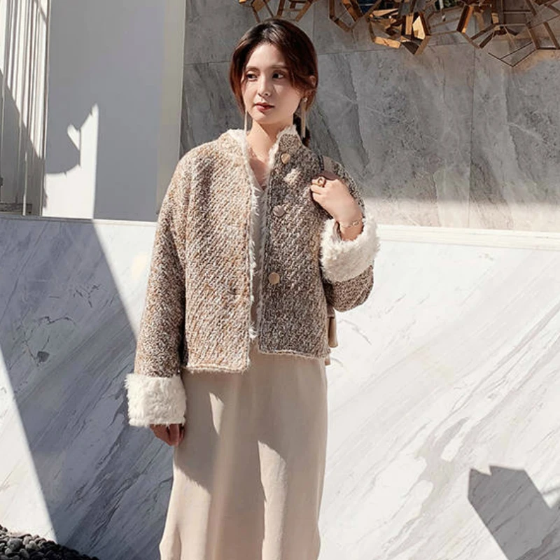 

Women Short Woolen Coat 2019 Autumn Winter Lamb Jacket