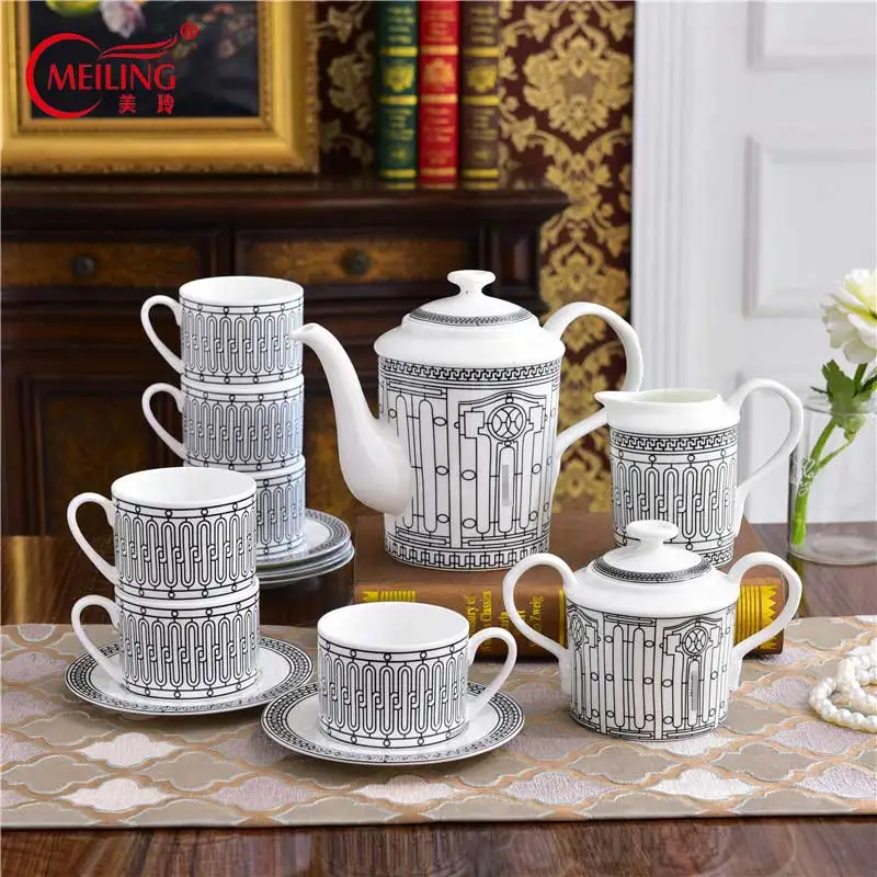 

Luxury Ceramic Coffee Set For Six Cups And Saucers Bone China Porcelain Pot Sugar Jar Espresso Cups Set Tableware Art Decor Gift