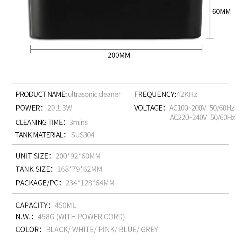 Mini Ultrasonic Cleaner 450ml 42kHz Jewelry Glasses Cleaning Machine Intelligent Control Ultrasonic Cleaner Bath