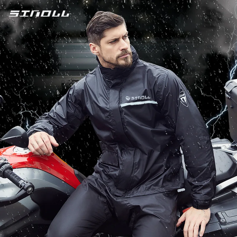 Very best  SINOLL Waterproof Motorcycle Rain Suit Raincoat+Rain Pants Poncho Motorcycle Rain Jacket Riding Mot