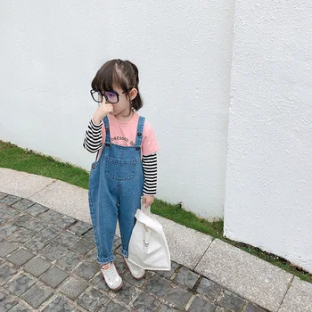 

2020 Spring New Fashion Children's Denim Overalls Boy's And Girl's Big Pocket Overalls
