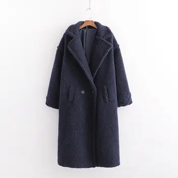 

Autumn Winter Women Navy Blue Teddy Coat Stylish Female Thick Warm Cashmere Jacket Casual Girls Streetwear