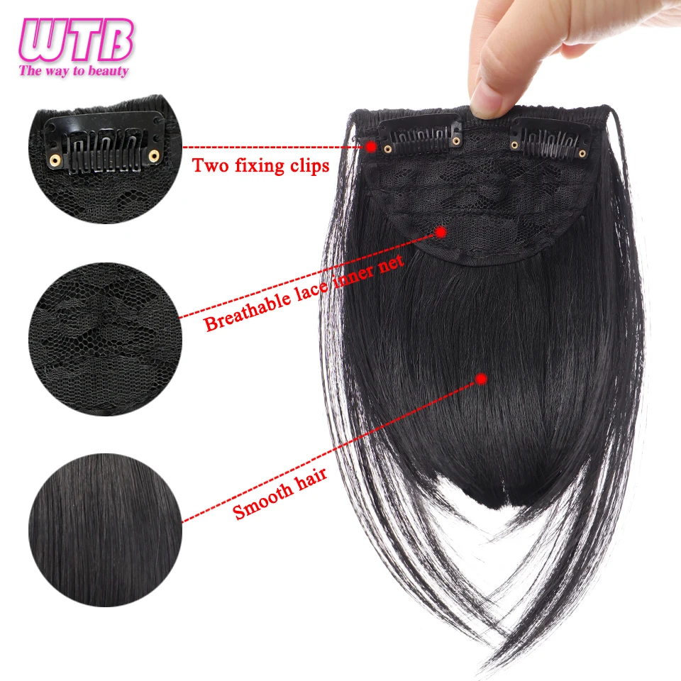 WTB Synthetic Fake Blunt Air Bangs Front Hair Extension Fringe Natural False Hairpieces Women Clip In Bangs Heat Resistant