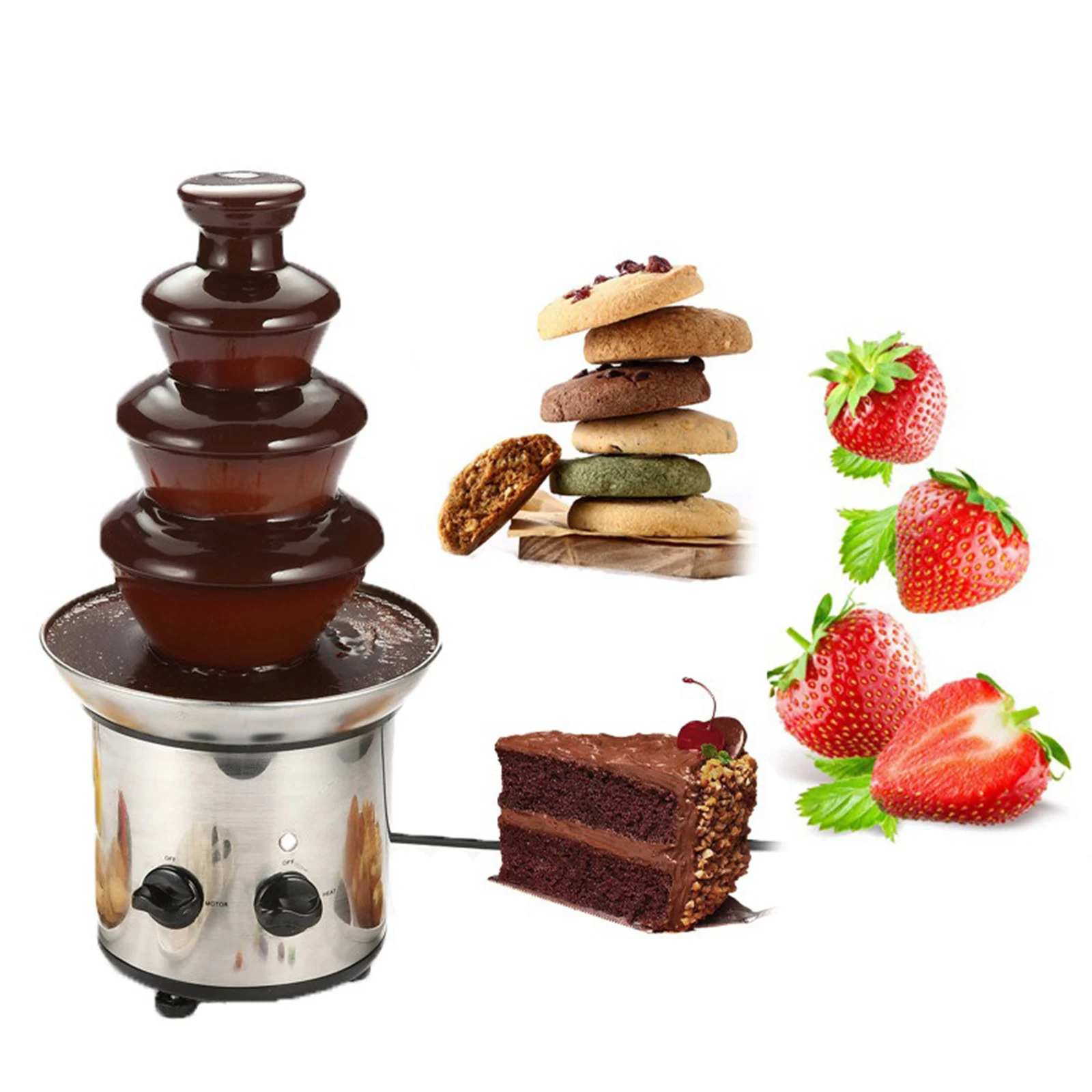35Ounce Stainless Steel Pot 4Pound Capacity Electric Chocolate Fondue Fountain 17.7in Tall For Nacho Cheese BBQ Sauce Great Gift