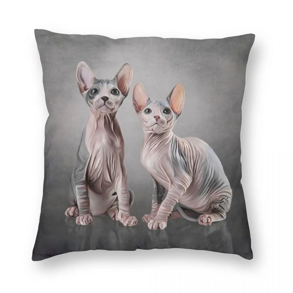 

Drawing Two Cats Sphynx Hairless Square Pillowcase Polyester Linen Velvet Creative Zip Decor Home Cushion Cover