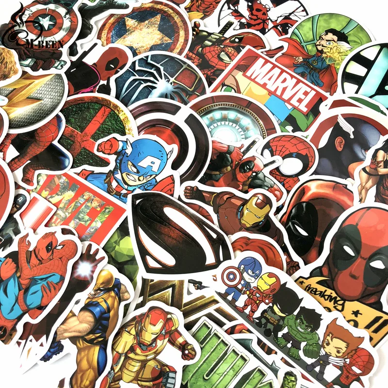 50 шт. Marvel Мстители наклейки Супергерои ноутбуки Macbook скейтборды Luggag Дорожный Чехол на холодильник grafii водонепроницаемый стикер для детей