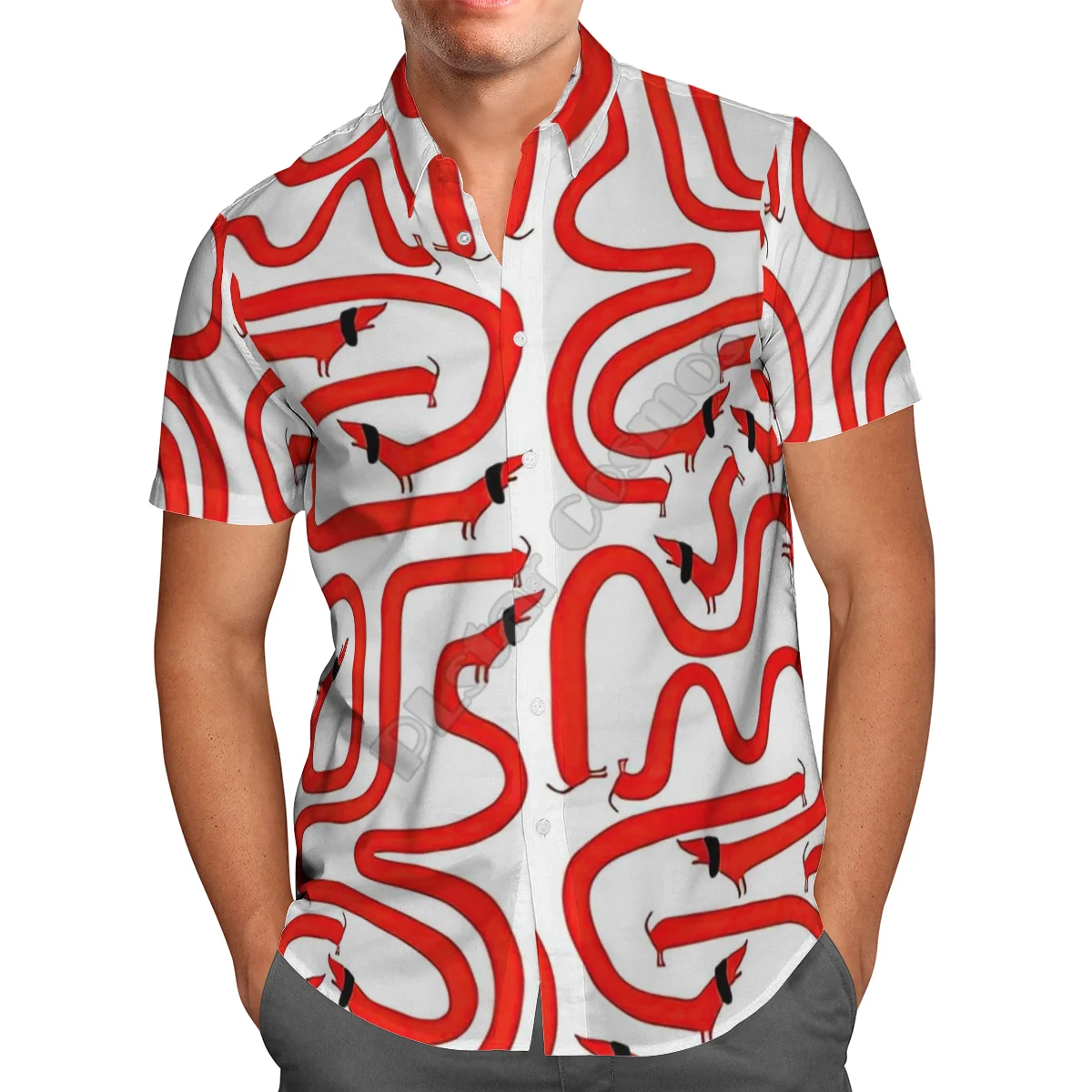 Hawaii Shirt Hawaiian beach Summer Funny Dachshund 3D Printed Men's Shirt Harajuku Tee hip hop Casual shirts 04