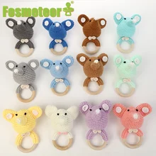 Fosmeteor – anneau de dentition en bois pour bébé, hochet musical pour enfants, Animal, anneau d'éléphant, jouet Montessori