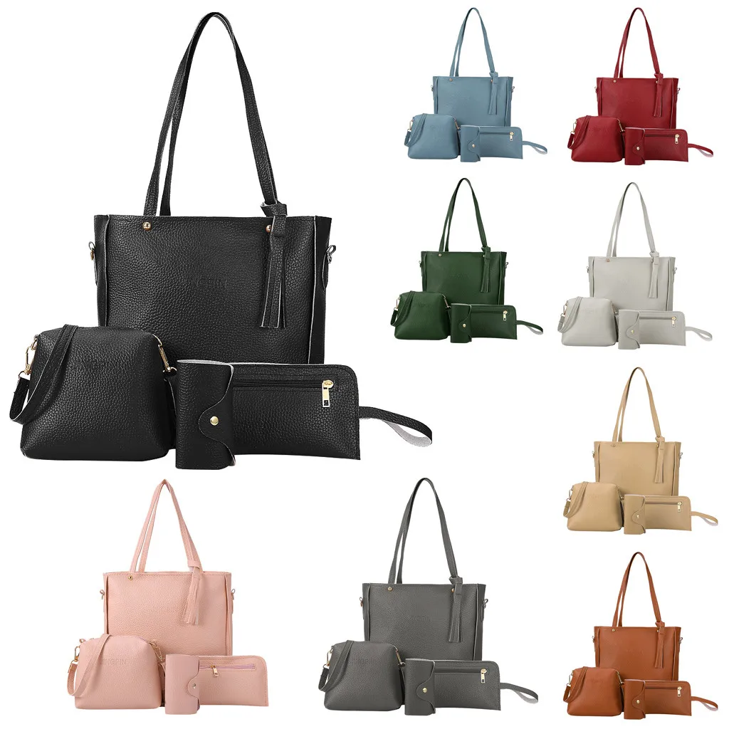 4 шт., женская сумка, набор,, новая мода, четыре части, сумки через плечо, женская кожаная сумка-мессенджер, Сумка с клапаном, кошелек, сумка, bolsos mujer