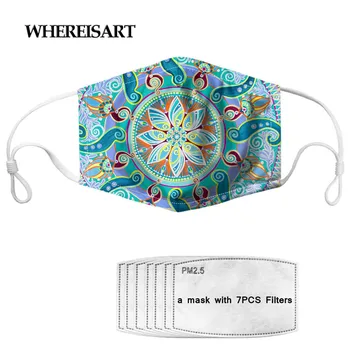 

WHEREISART Mask Bohemian Flower Mandala Fashion Women Girls Washable Reusable Face Mask mascarilla 7 Filters