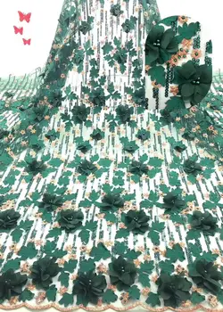 

2019 High Quality 3D Flowers with Beads Tulle Lace Fabric Nigerian Embroidered Sequins Tulle Lace Fabric for Wedding YYZ8902