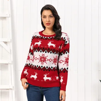 

Popodion 2020 autumn and winter christmas snowflake deer pullover women CHD20316