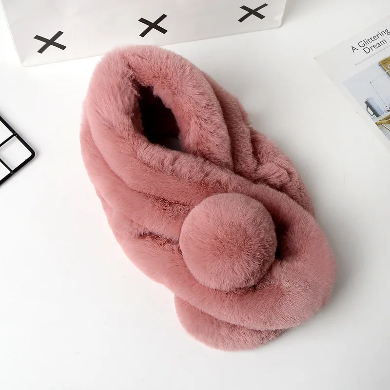 Rubber Pink Модный удобный теплый женский зимний шарф с искусственным кроличьим мехом, роскошный детский шарф из искусственного меха W#33 - Цвет: Rubber Pink