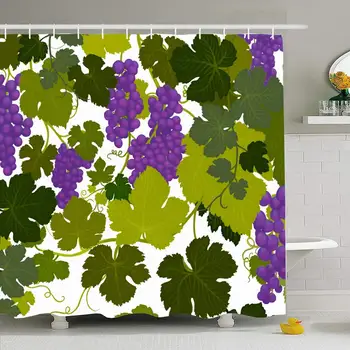 

Shower Curtain Set with Hooks 72x78 Napa Grape Taste Vines Wine Sauvignon Country France in Champagne Airbrush Painting