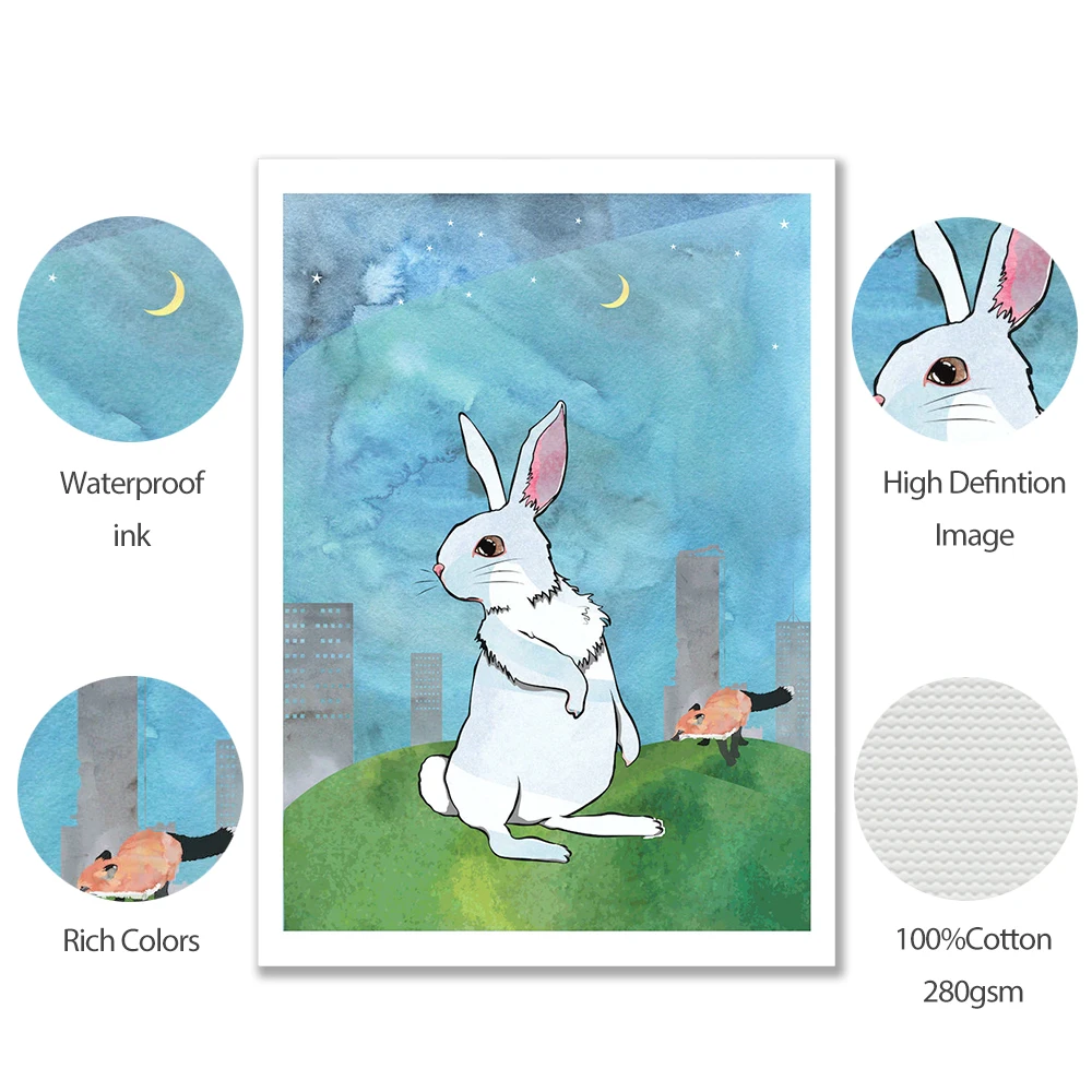 Мультяшные акварельные постеры и принты в виде розового слона кролика картина на