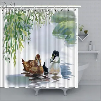 

Hand Drawn Duck Bathroom Curtain Colorful Animal In The Lake Shower Curtain Polyester Fabric Bath Curtain Shower Sets