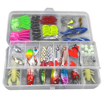 

109Pcs Fishing Lure Minnow/Popper/Wobbler Spoon Metal Lure Soft Bait Fishing Lure Kit Isca Artificial Mixed Color/Style/Weight