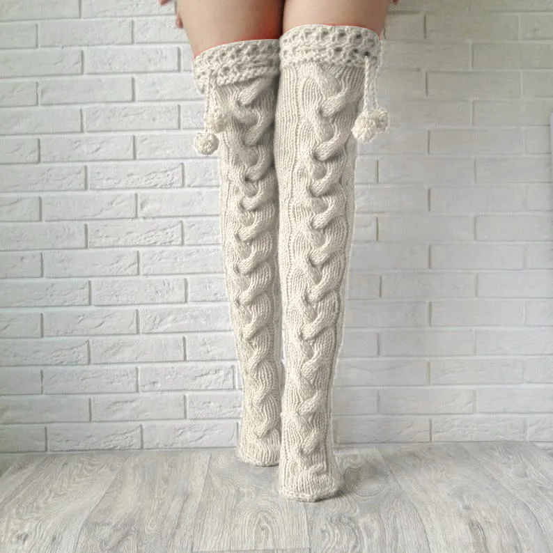 

Women Legging Socks Thigh-High Over Knee Long Stockings Solid Color Leggings Warmers Crochet Knitted