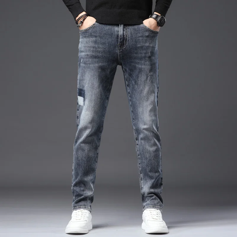 

2021 осень зима мужские классические джинсы эластичные мужские Стрейчевые джинсы деловой Повседневный Классический стиль