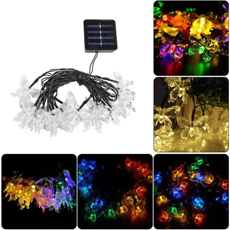 20LED Солнечная красочная гирлянда бабочки, энергосберегающая и защита окружающей среды, Сказочная декоративная лампа для свадьбы