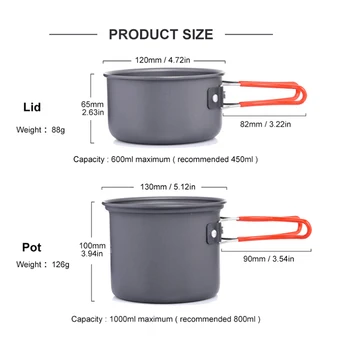 Widesea Ultralight Camping Cooking Utensils Outdoor Tableware Pot Set Hiking Picnic Travel Tourist Dishes Supplies Equipment 3