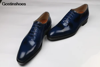 

Sapato Masculino Social Business Formal Wear Handmade Customize Wedding Dark Blue Cowhide Sapatos Masculinos Derby Shoes Lace-up