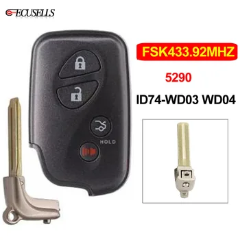 

3+1/4 Button Remote Smart Key FSK433.92MHz-5290-ID74-WD03 WD04 with TOY48 Emergency Key for Lexus for Toyota Camry Reiz Pardo