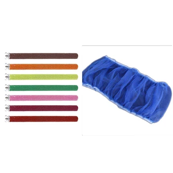 

5Pcs Bird Perches Budgie Perch Cockatiel Perch Birdcage Stands Toy with Bird Cage Airy Fabric Mesh Cover Catcher Guard